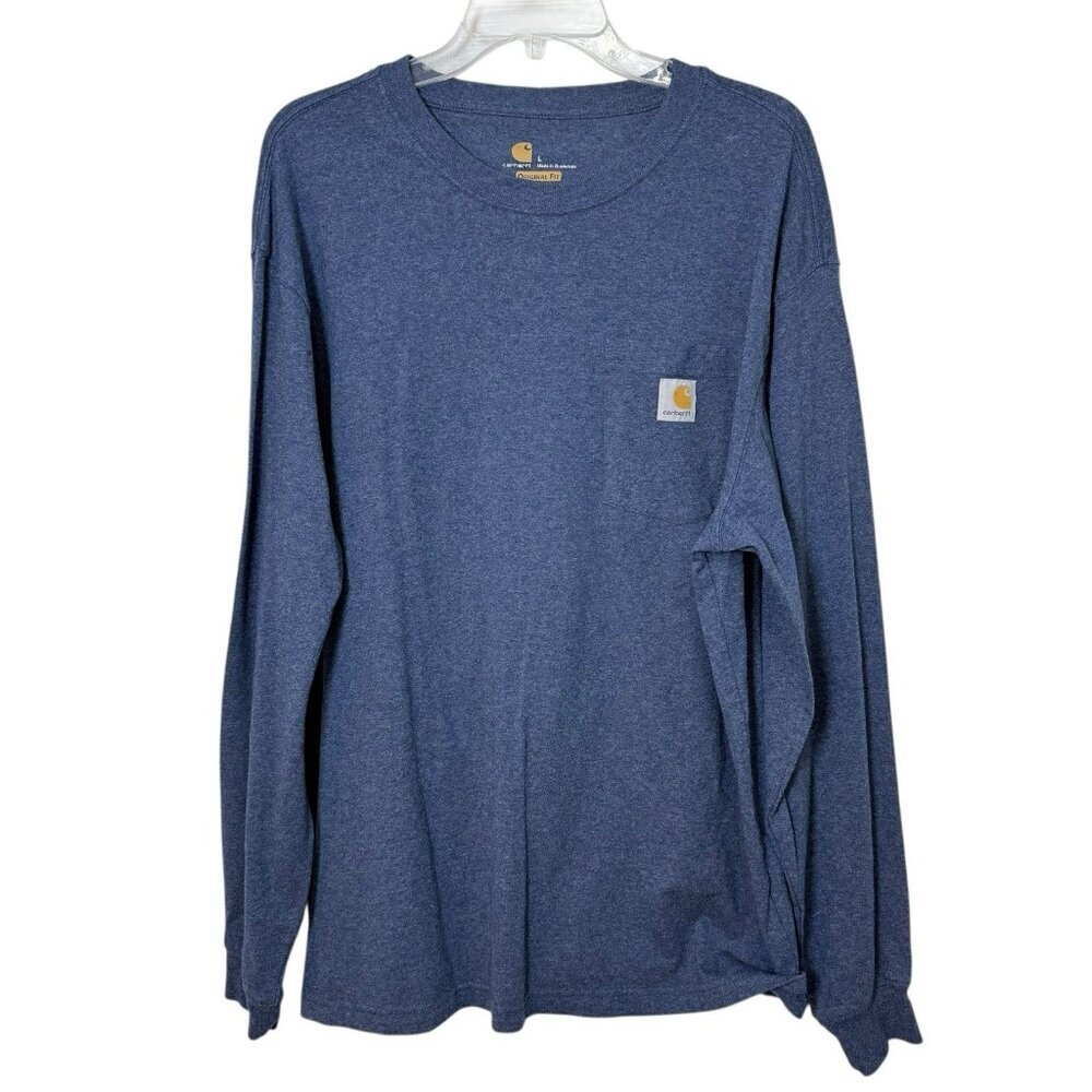 Carhartt Long Sleeve Pocket Tee Shirt Size Large Blue Original Fit EUC